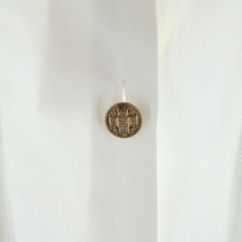 Chanel Rhinestone Gold Button Ruffle Long Sleeve Shirt Blouse Short Length — view 5