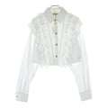 Chanel Rhinestone Gold Button Ruffle Long Sleeve Shirt Blouse Short Length