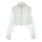 Chanel Rhinestone Gold Button Ruffle Long Sleeve Shirt Blouse Short Length