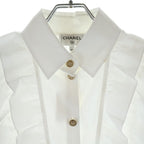 Chanel Rhinestone Gold Button Ruffle Long Sleeve Shirt Blouse Short Length — view 3
