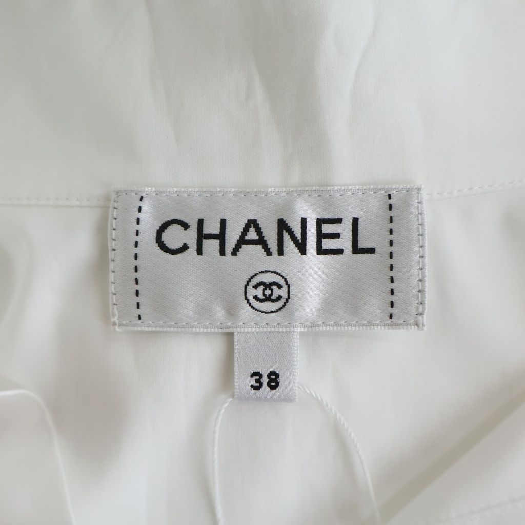 Chanel Rhinestone Gold Button Ruffle Long Sleeve Shirt Blouse Short Length — view 6