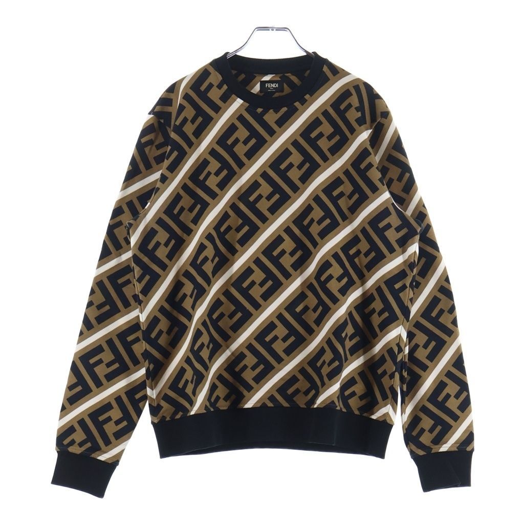 Fendi FF Zucca Pattern Crew Neck Sweatshirt Black Brown