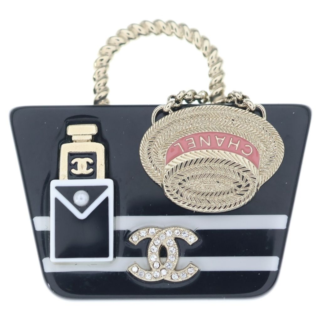 Chanel Bag Motif Brooch Black Gold 21c