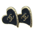 Chanel CC Logo Heart Earrings Gold Black