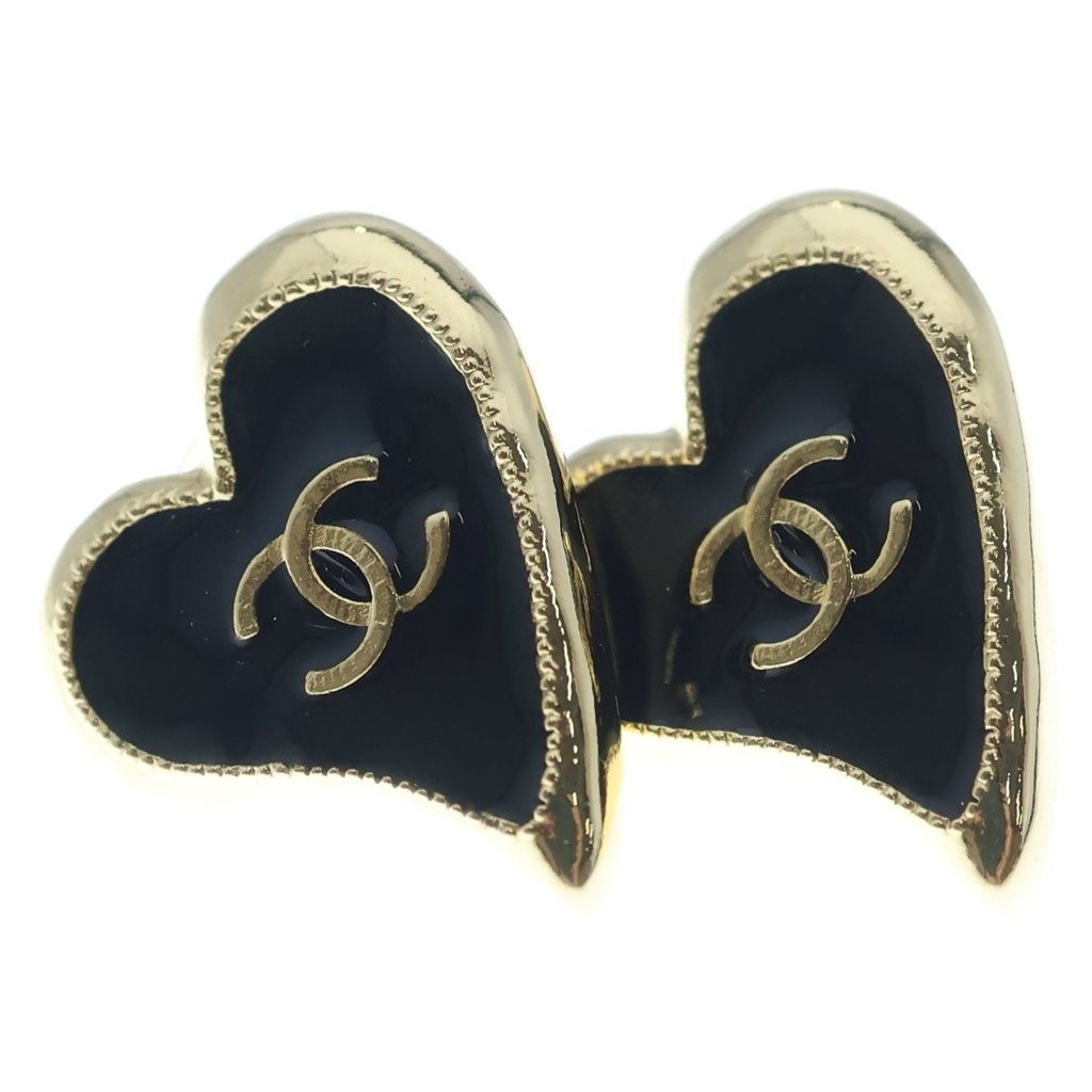 Chanel CC Logo Heart Earrings Gold Black