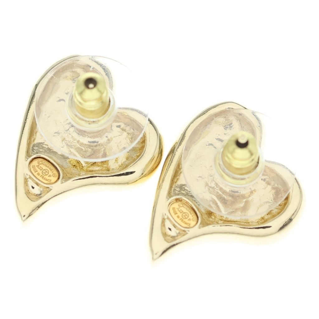Chanel CC Logo Heart Earrings Gold Black — view 2