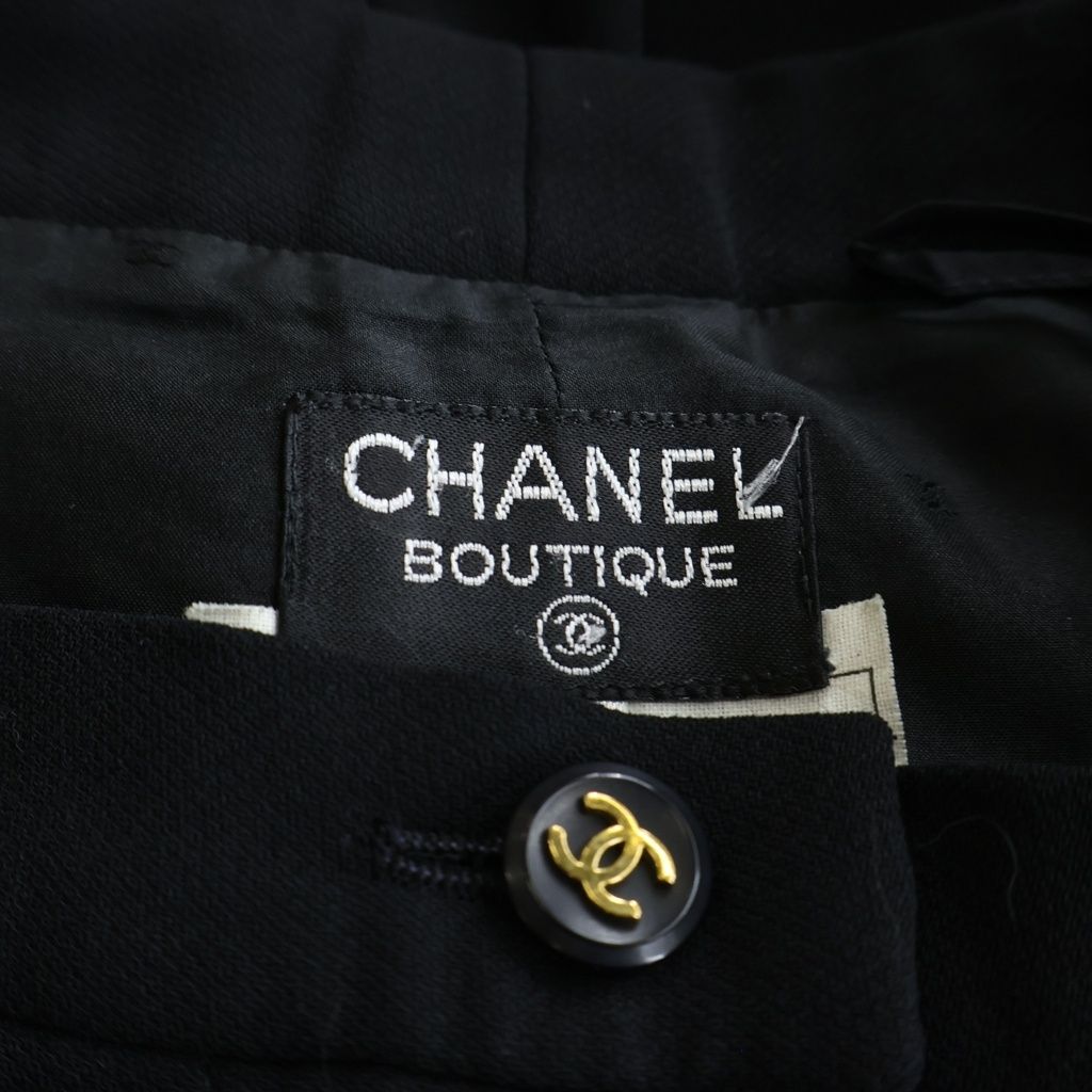Chanel 95 CC Logo Gold Button Silk Flare Trousers Pants — view 8