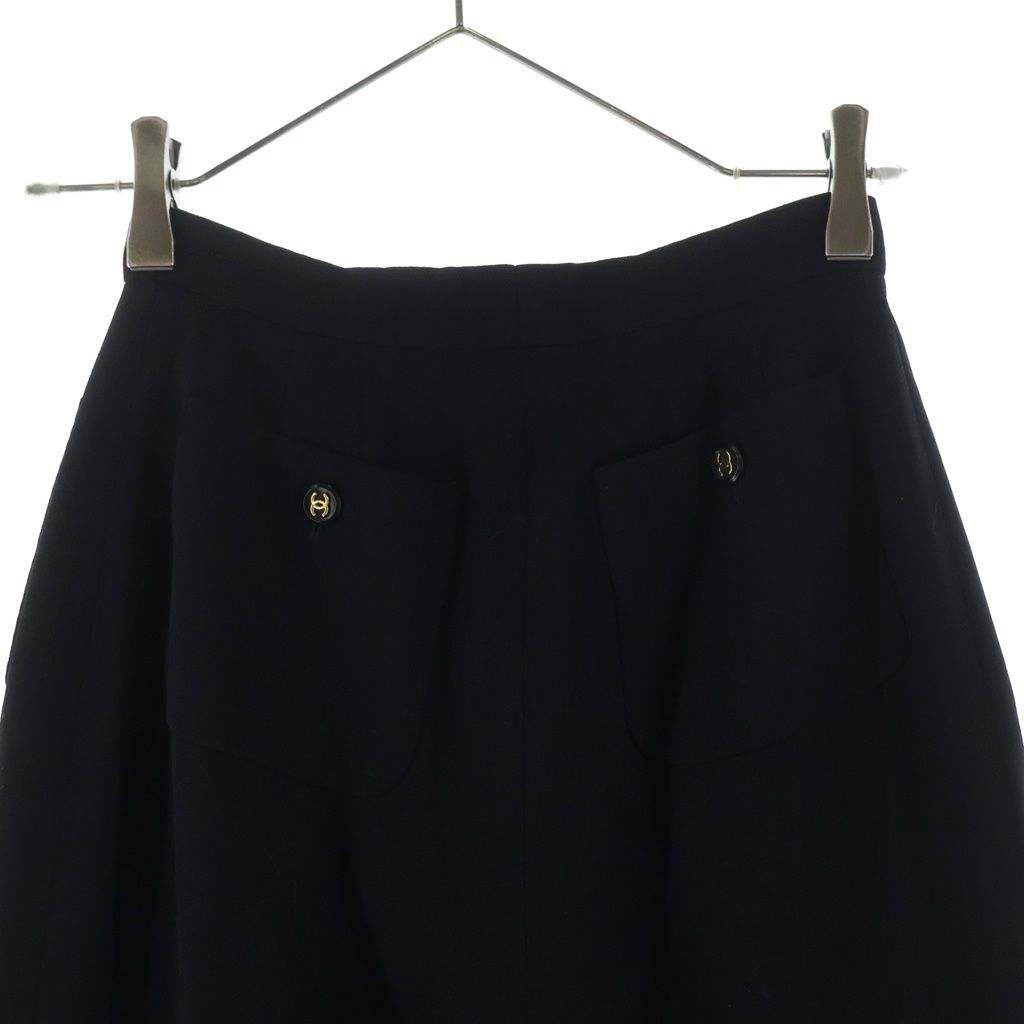 Chanel 95 CC Logo Gold Button Silk Flare Trousers Pants — view 4