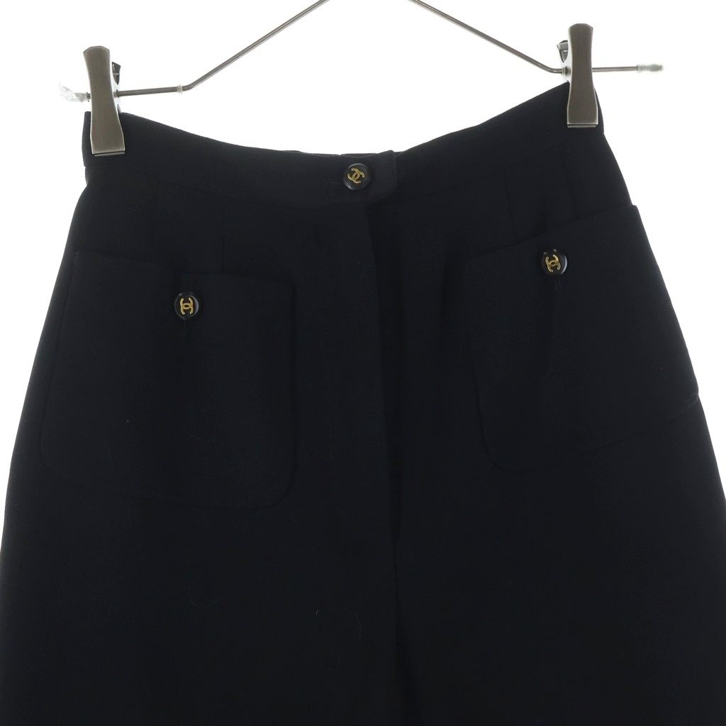 Chanel 95 CC Logo Gold Button Silk Flare Trousers Pants — view 3