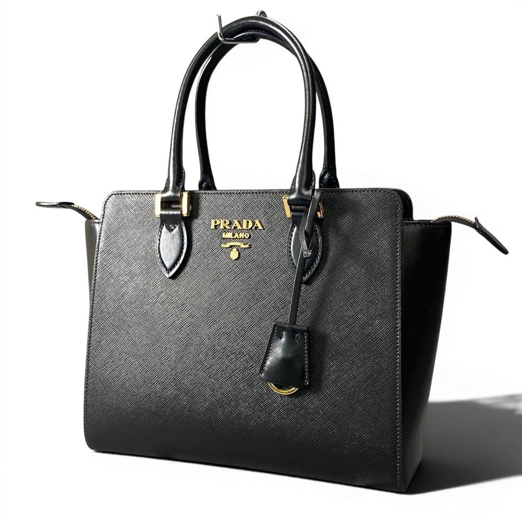 Prada Saffiano 2-Way Handbag Hand Bag Black Galla — view 2