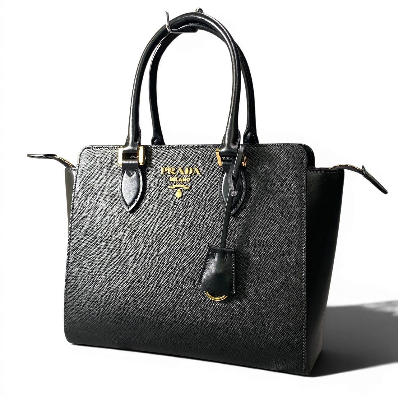 Prada Saffiano 2-Way Handbag Hand Bag Black Galla — view 2