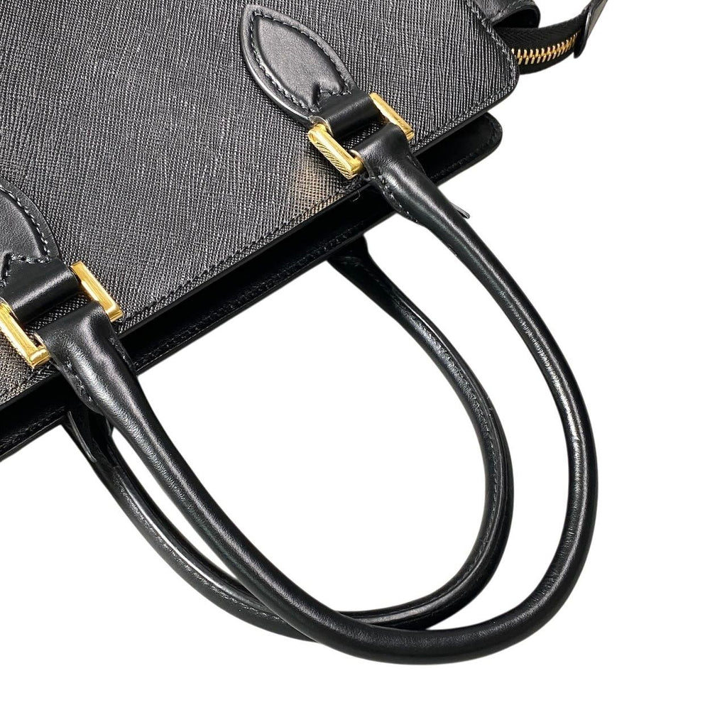 Prada Saffiano 2-Way Handbag Hand Bag Black Galla — view 6