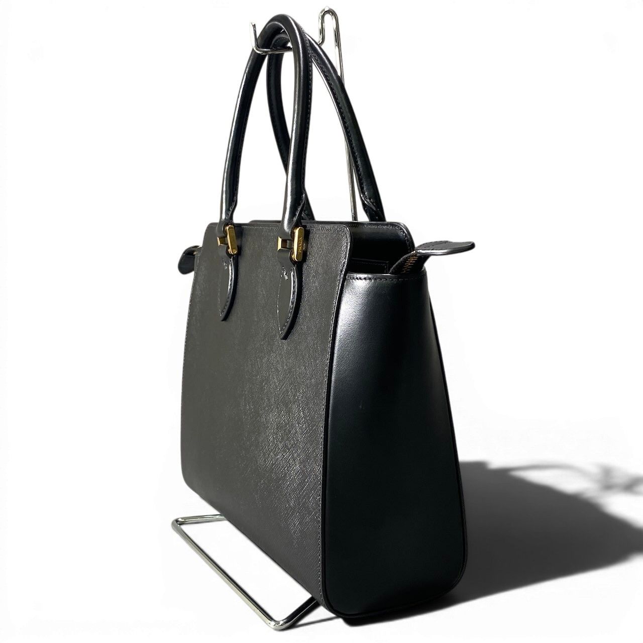 Prada Saffiano 2-Way Handbag Hand Bag Black Galla — view 3