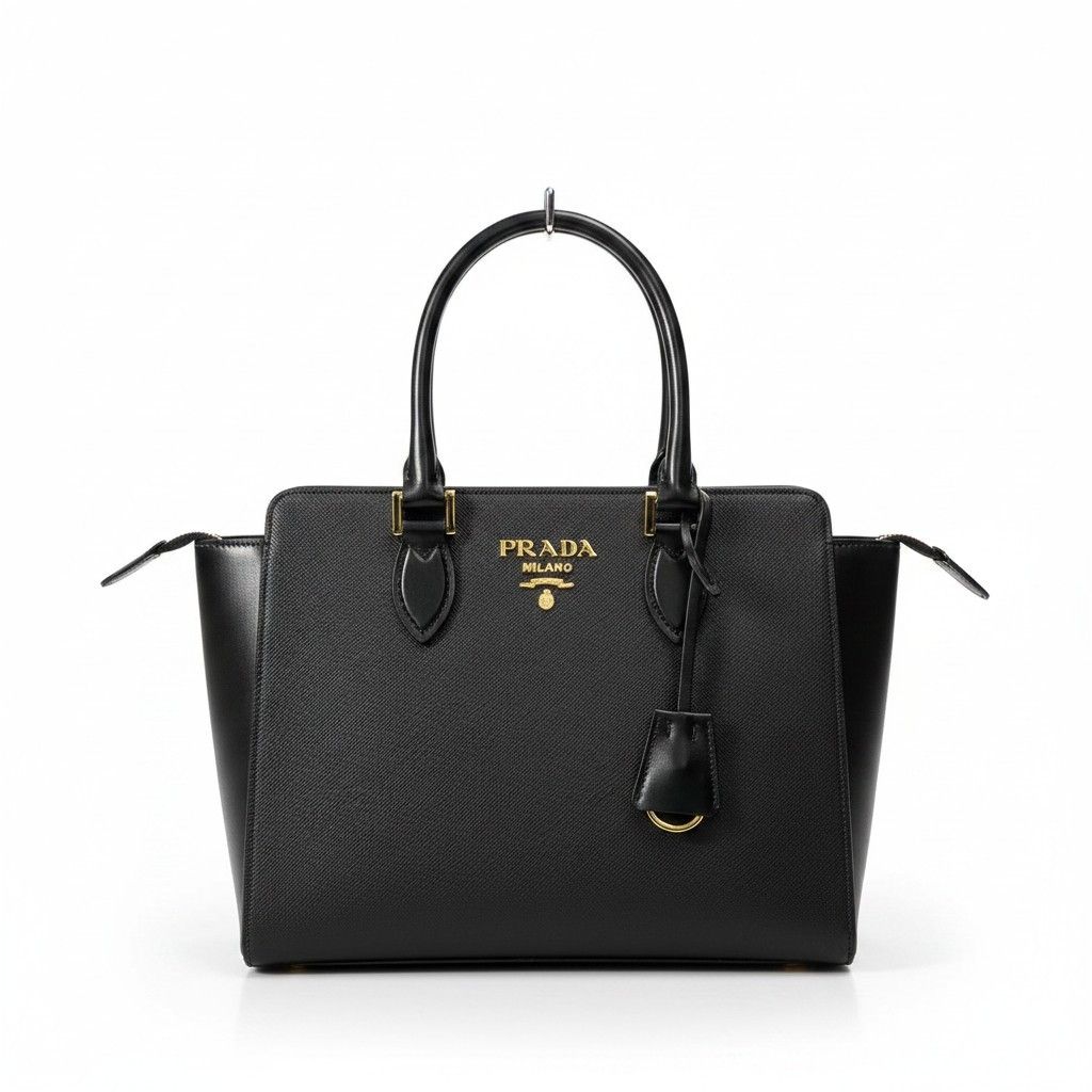 Prada Saffiano 2-Way Handbag Hand Bag Black Galla