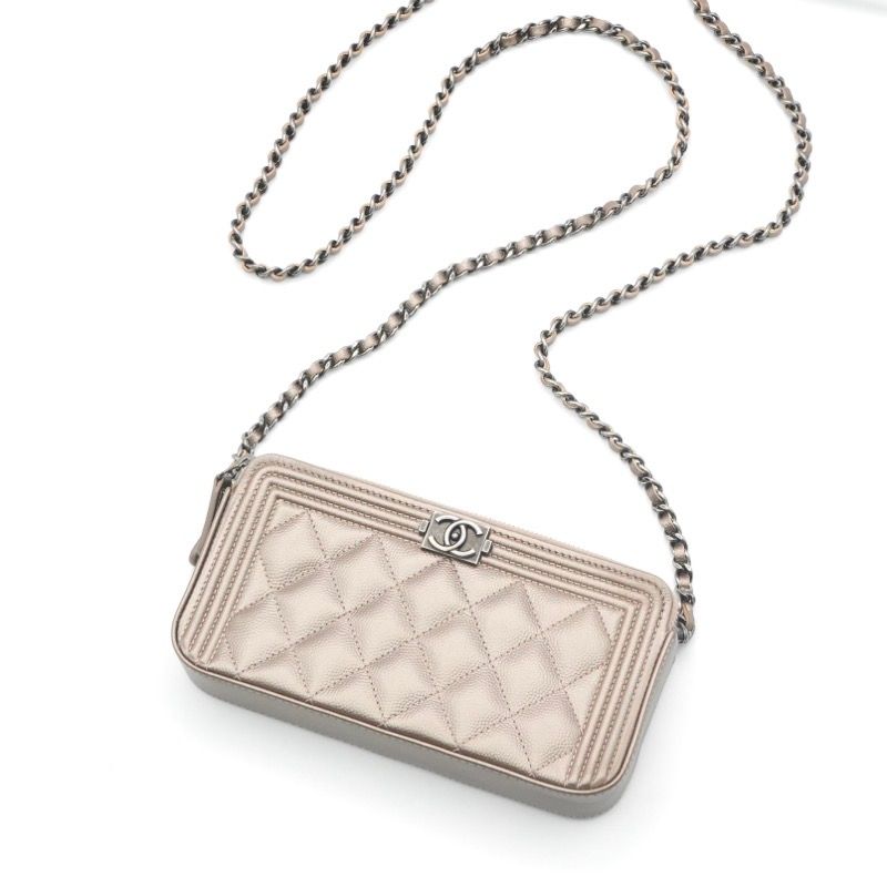 Chanel Wallet Gold Silver CC Logo Boy Chain Shoulder Bag