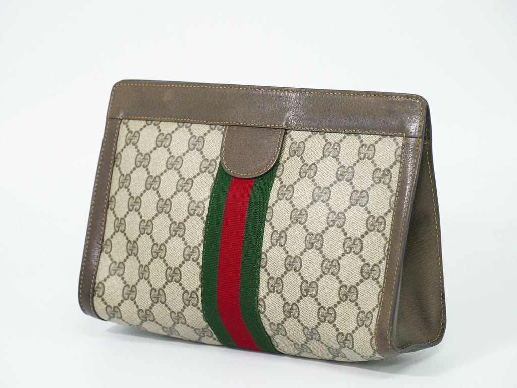 Gucci Vintage Sherry Line GG Supreme Clutch Beige Brown — view 2