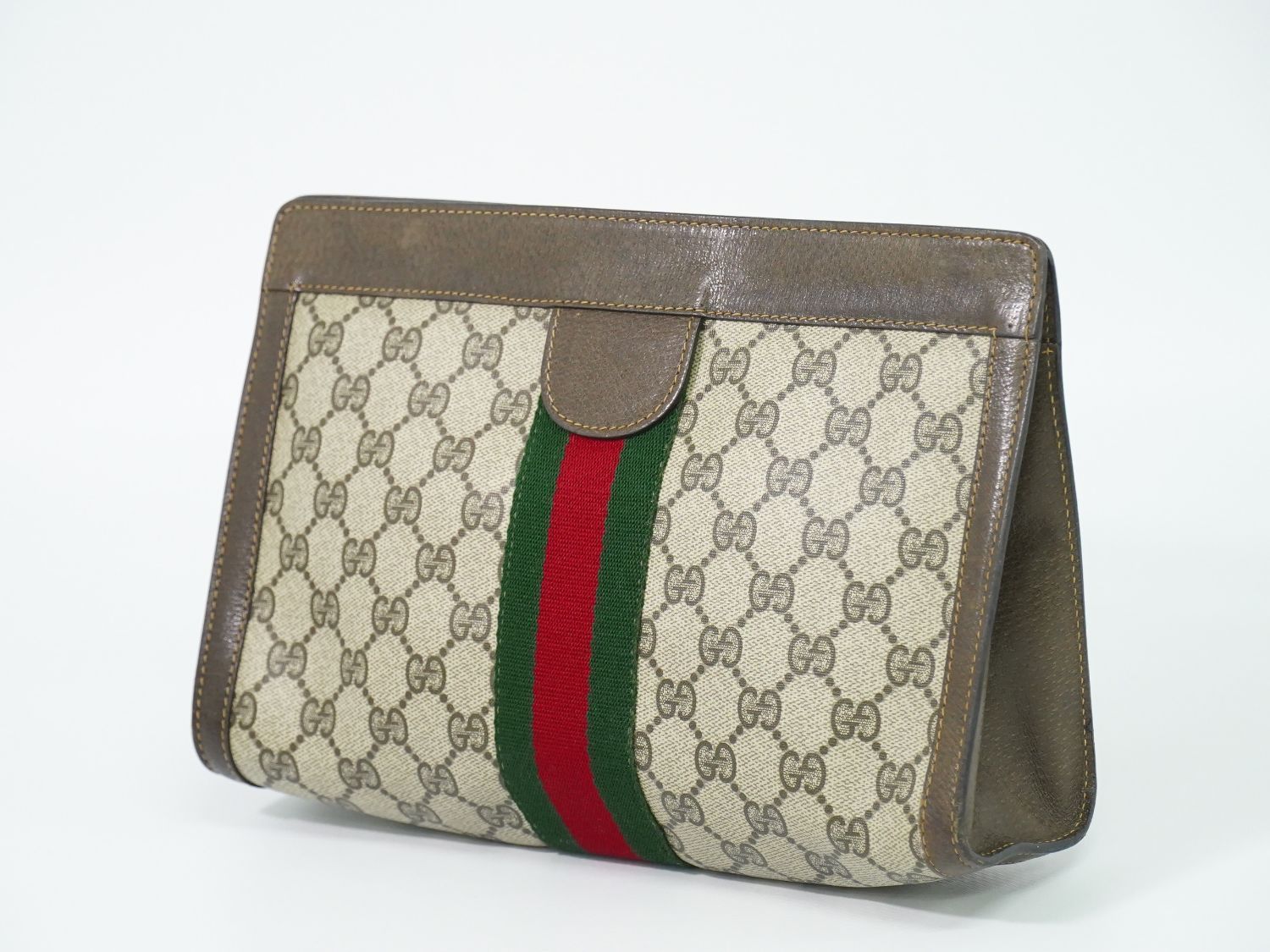 Gucci Vintage Sherry Line GG Supreme Clutch Beige Brown — view 2