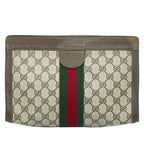 Gucci Vintage Sherry Line GG Supreme Clutch Beige Brown