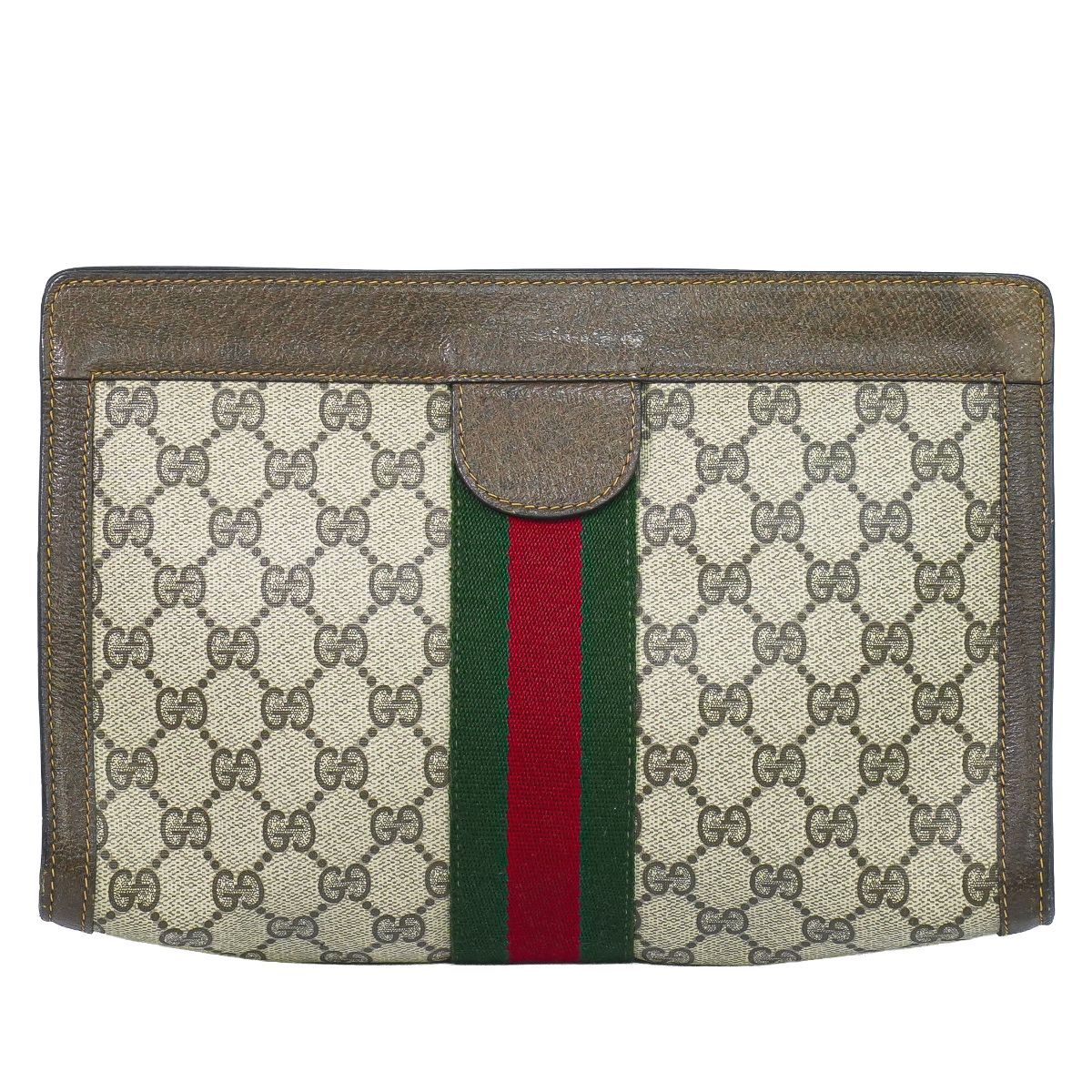 Gucci Vintage Sherry Line GG Supreme Clutch Beige Brown