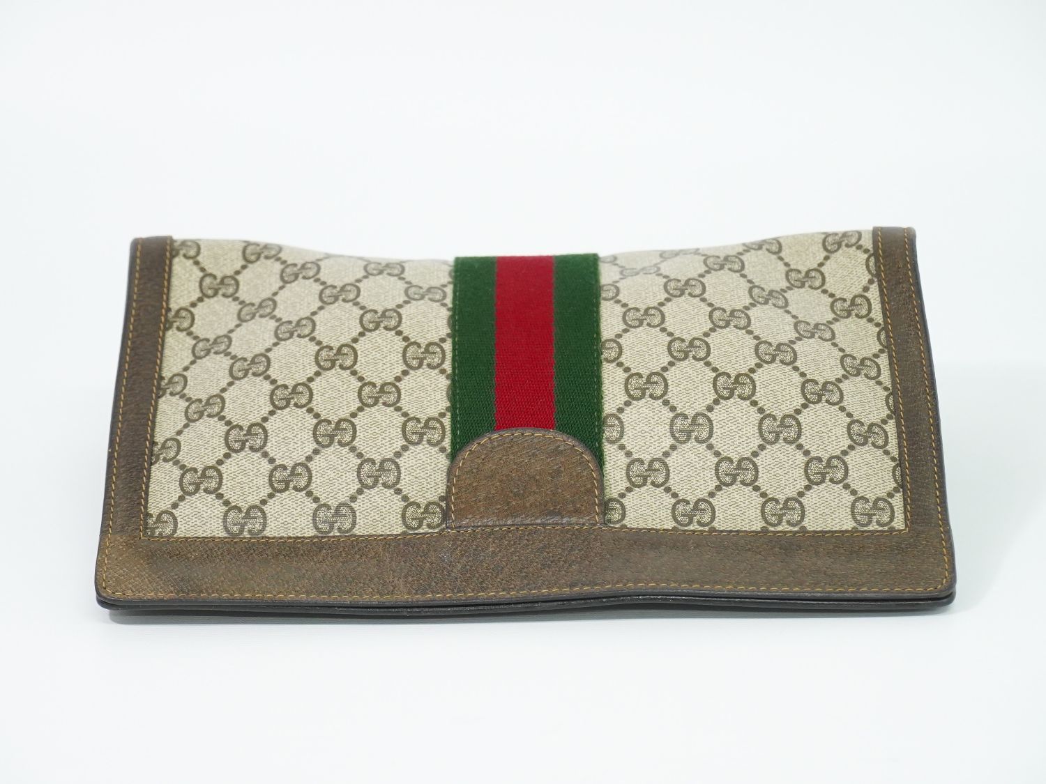 Gucci Vintage Sherry Line GG Supreme Clutch Beige Brown — view 5