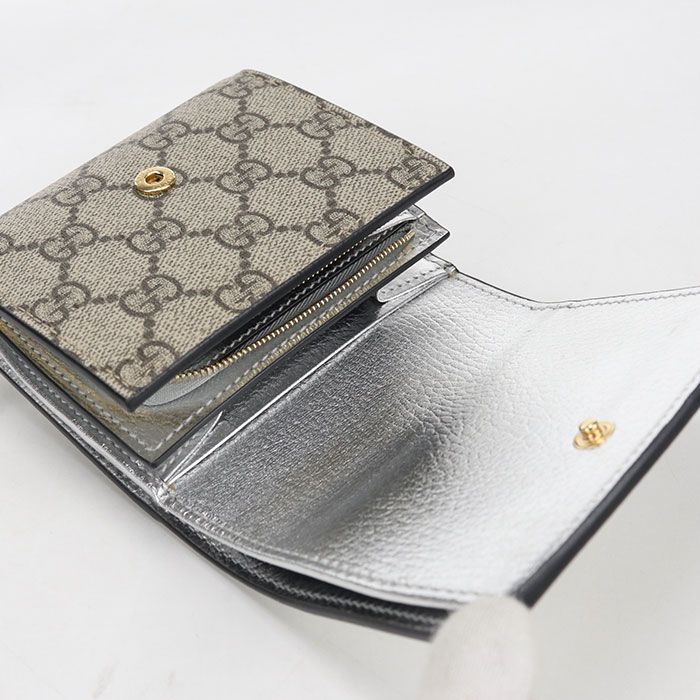 Gucci Compact Wallet Double Bifold GG Supreme Silver Beige — view 3