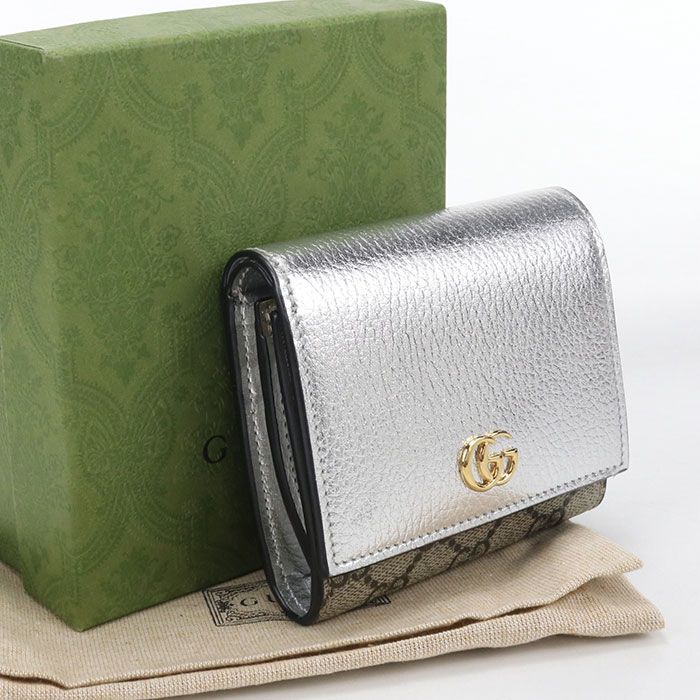 Gucci Compact Wallet Double Bifold GG Supreme Silver Beige
