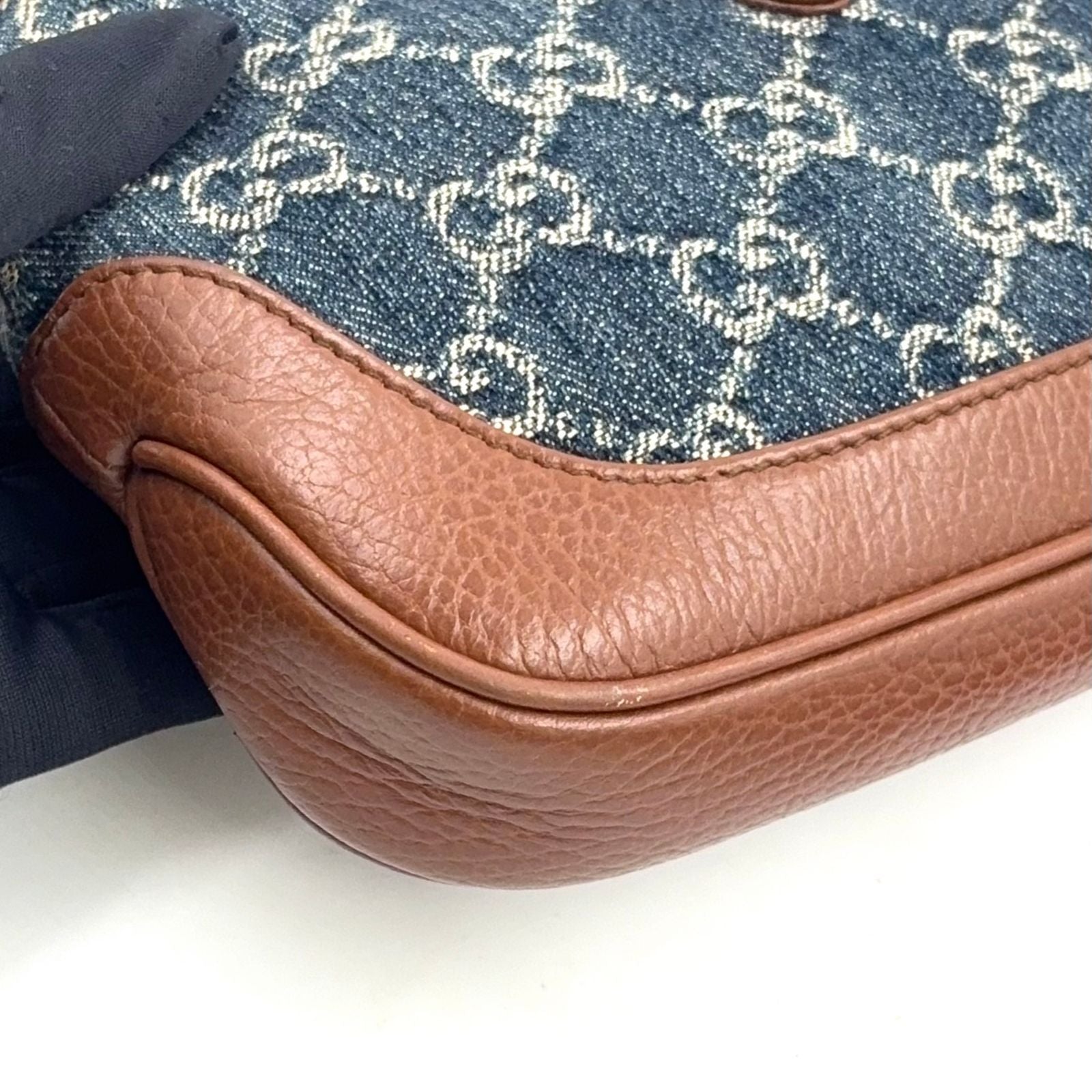 Gucci Jackie GG Denim Leather Indigo Blue Brown Mini Shoulder Bag Gold — view 7