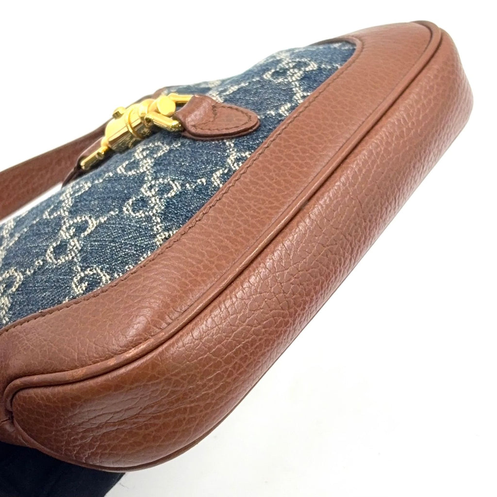 Gucci Jackie GG Denim Leather Indigo Blue Brown Mini Shoulder Bag Gold — view 5
