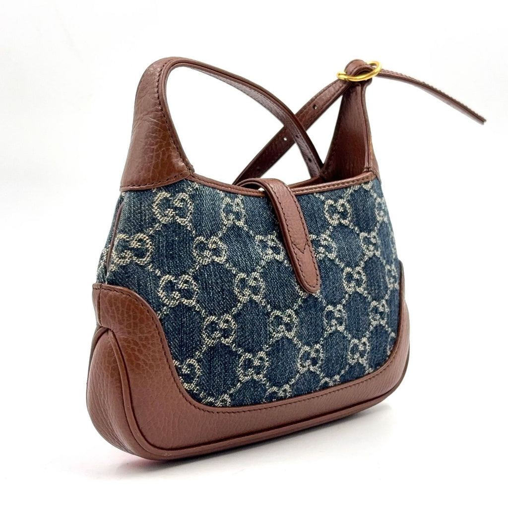 Gucci Jackie GG Denim Leather Indigo Blue Brown Mini Shoulder Bag Gold — view 2