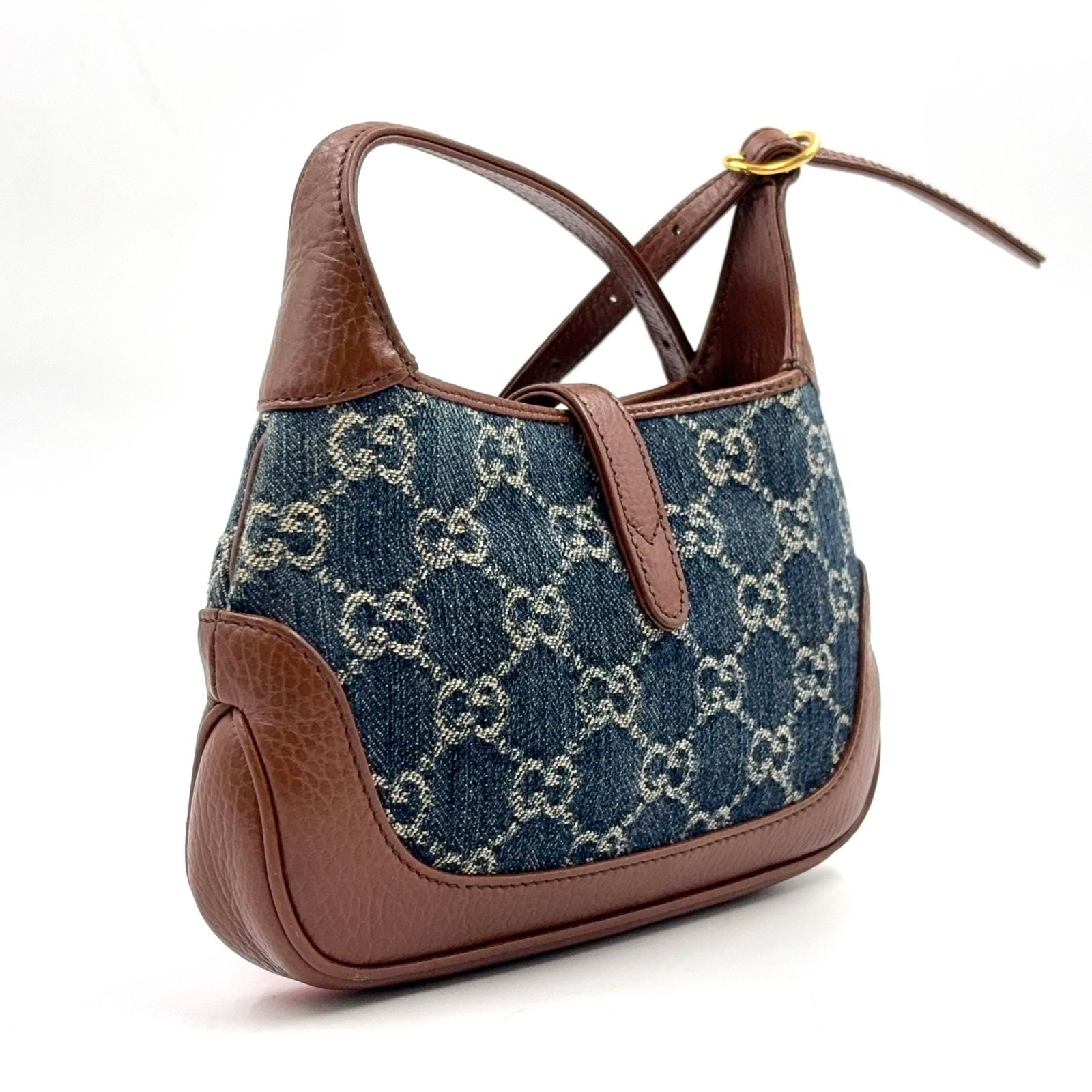 Gucci Jackie GG Denim Leather Indigo Blue Brown Mini Shoulder Bag Gold — view 2