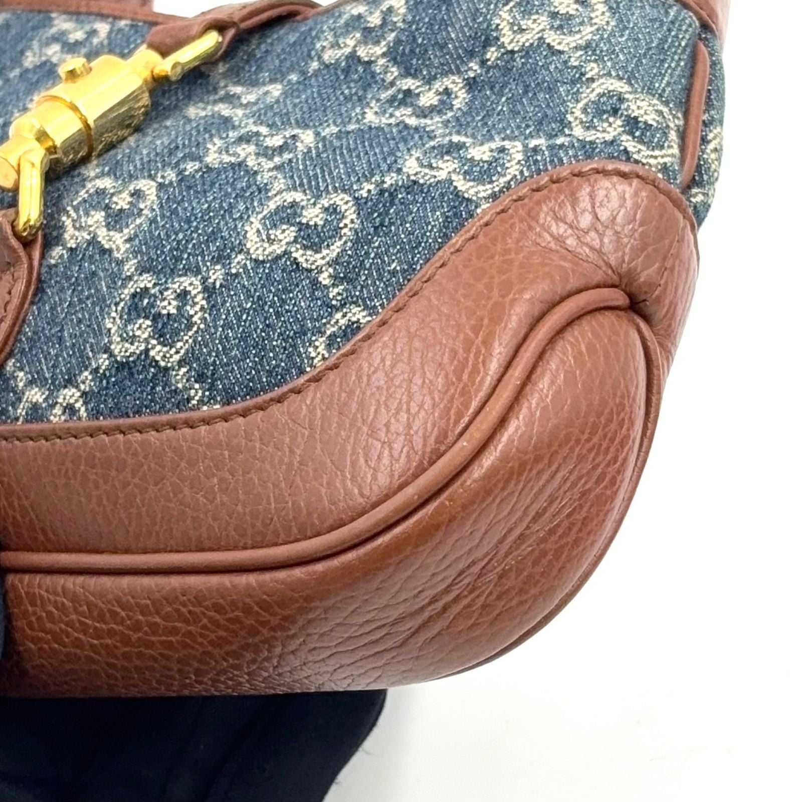 Gucci Jackie GG Denim Leather Indigo Blue Brown Mini Shoulder Bag Gold — view 6