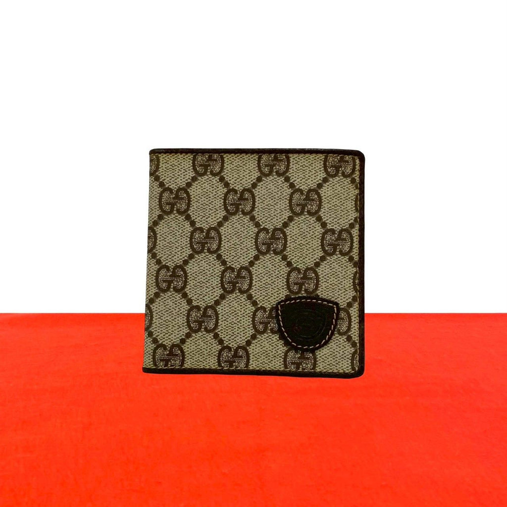 Gucci Vintage GG Pattern Leather Bifold Wallet Mini Card Case Brown