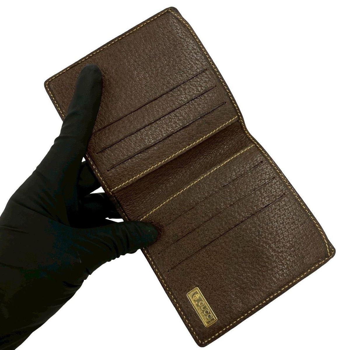 Gucci Vintage GG Pattern Leather Bifold Wallet Mini Card Case Brown — view 7