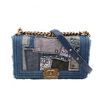 Chanel Shoulder Bag Boy Patchwork Denim Blue Chain