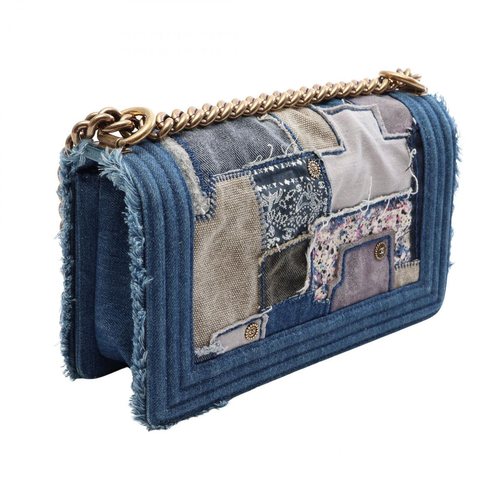 Chanel Shoulder Bag Boy Patchwork Denim Blue Chain — view 2