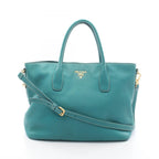 Prada Tote Bag 2-Way Turquoise Leather