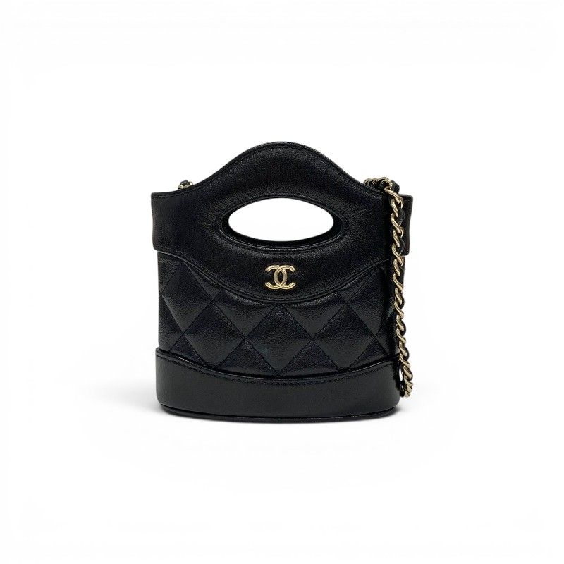 Chanel 31 Shoulder Bag Black Gold Quilted CC Logo Chain Clutch