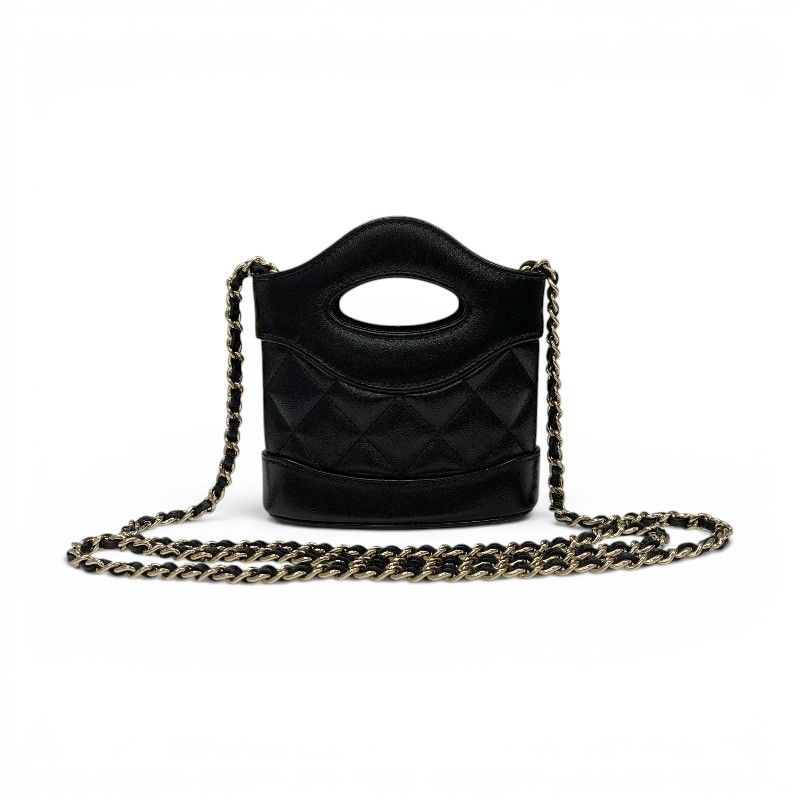 Chanel 31 Shoulder Bag Black Gold Quilted CC Logo Chain Clutch — view 3