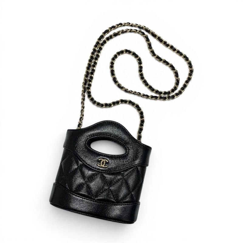 Chanel 31 Shoulder Bag Black Gold Quilted CC Logo Chain Clutch — view 5