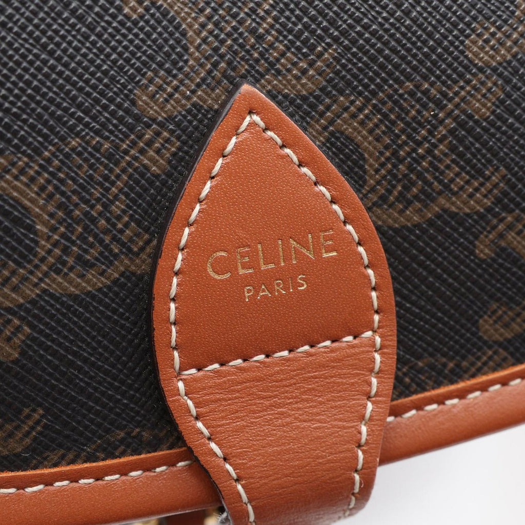 Celine Shoulder Bag Folco Triomphe Black Brown Canvas Leather — view 4