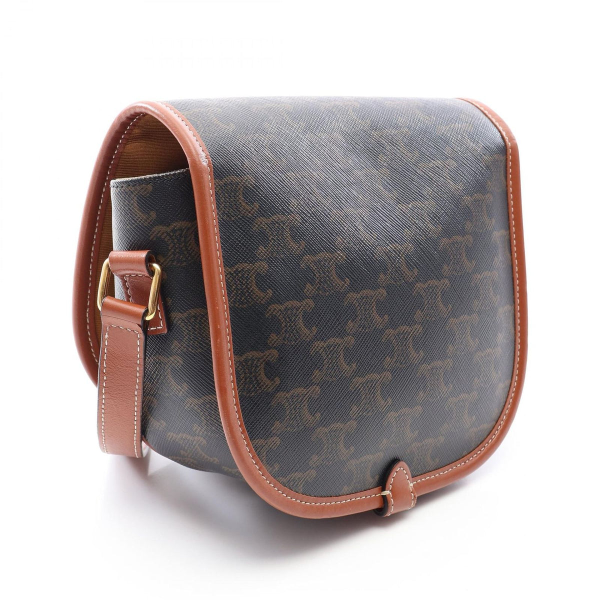 Celine Shoulder Bag Folco Triomphe Black Brown Canvas Leather — view 2