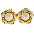 Chanel CC Logo Flower Vintage Gold Plated Faux Pearl Earrings