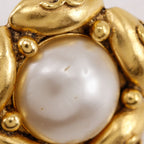 Chanel CC Logo Flower Vintage Gold Plated Faux Pearl Earrings — view 8