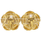 Chanel CC Logo Flower Vintage Gold Plated Faux Pearl Earrings — view 3