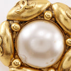 Chanel CC Logo Flower Vintage Gold Plated Faux Pearl Earrings — view 6