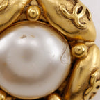 Chanel CC Logo Flower Vintage Gold Plated Faux Pearl Earrings — view 7