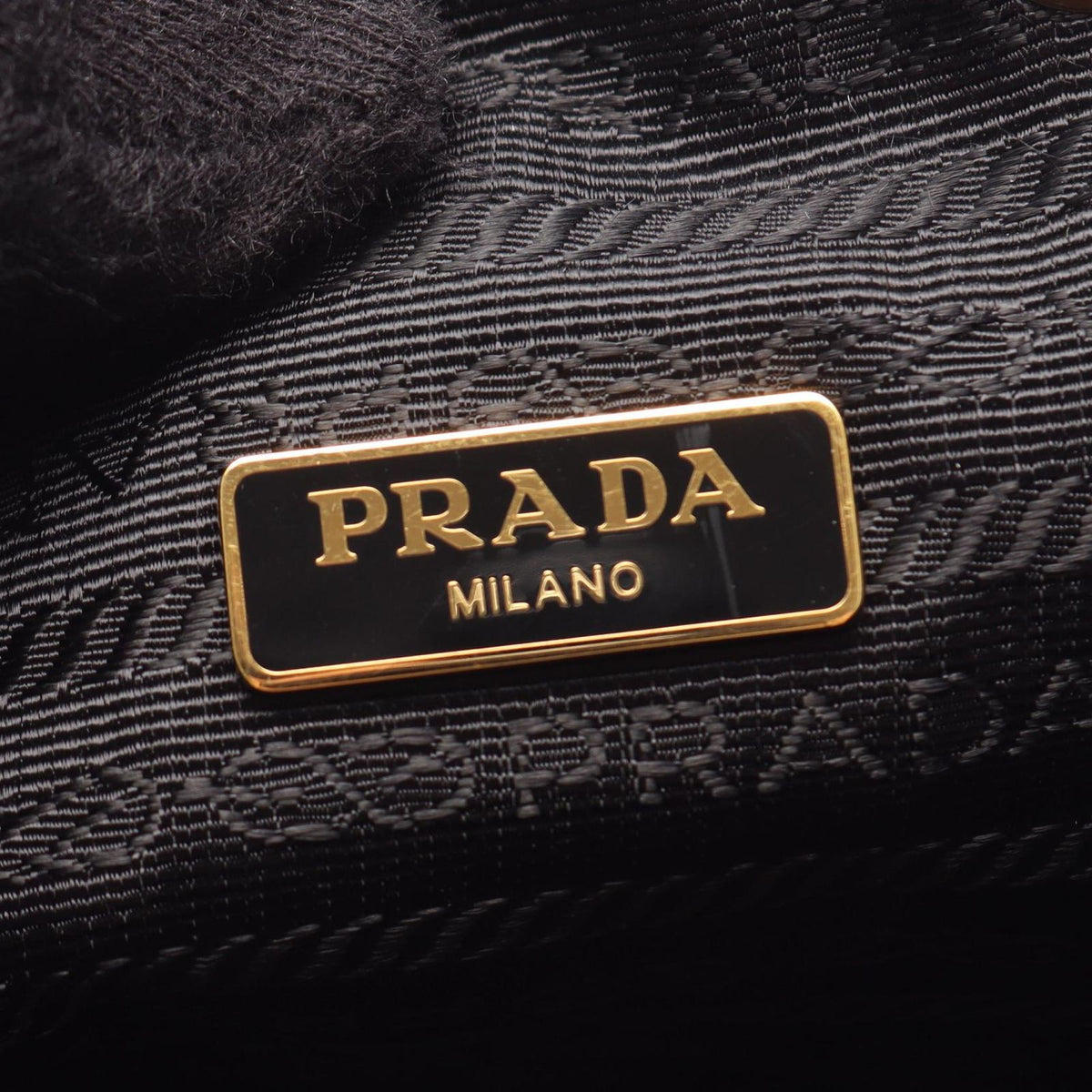 Prada Logo Jacquard 2-Way Black Canvas Leather Bucket Bag — view 4