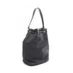Prada Logo Jacquard 2-Way Black Canvas Leather Bucket Bag — view 2