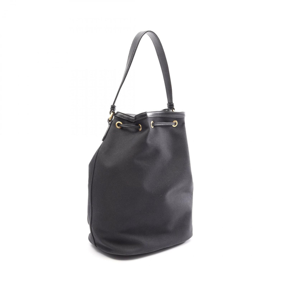 Prada Logo Jacquard 2-Way Black Canvas Leather Bucket Bag — view 2