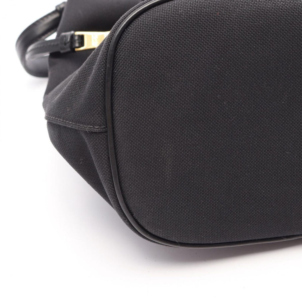 Prada Logo Jacquard 2-Way Black Canvas Leather Bucket Bag — view 5